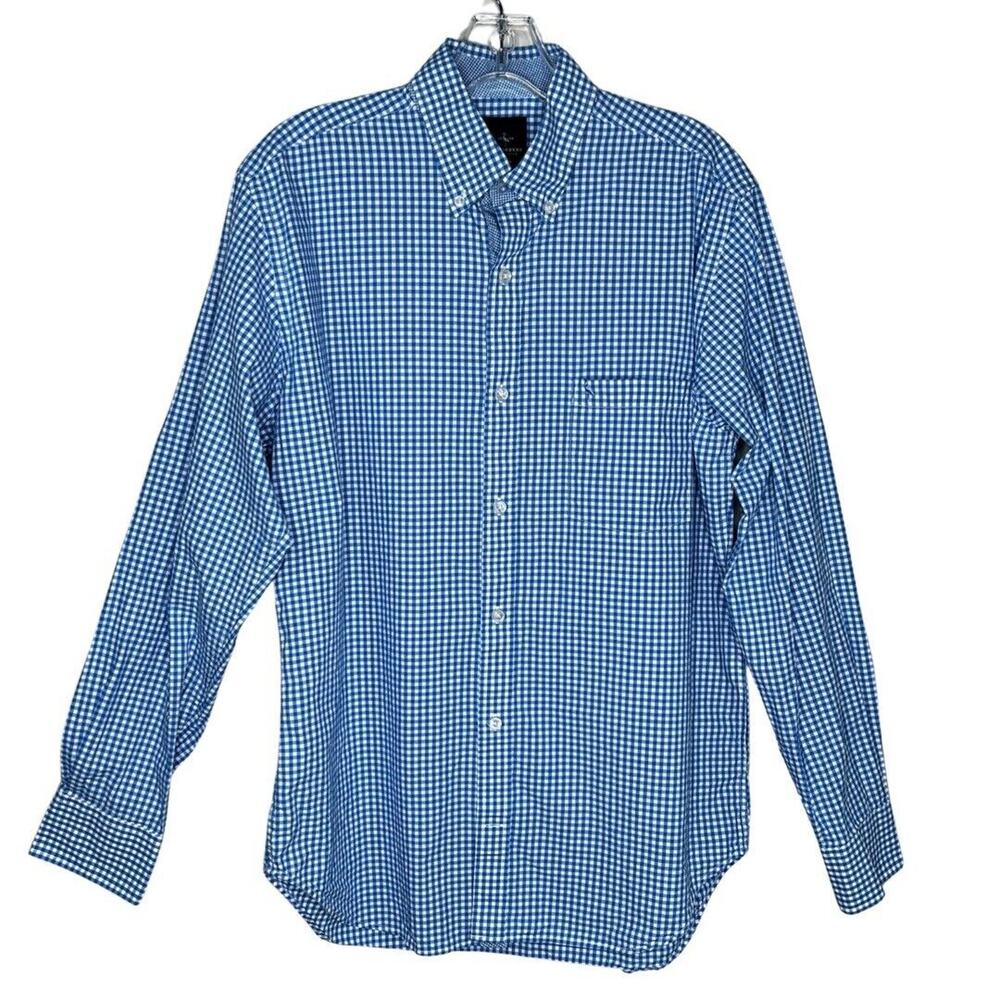 Tailorbyrd Shirt Mens Medium Blue‎ White Gingham Plaid Button Down Casual Preppy